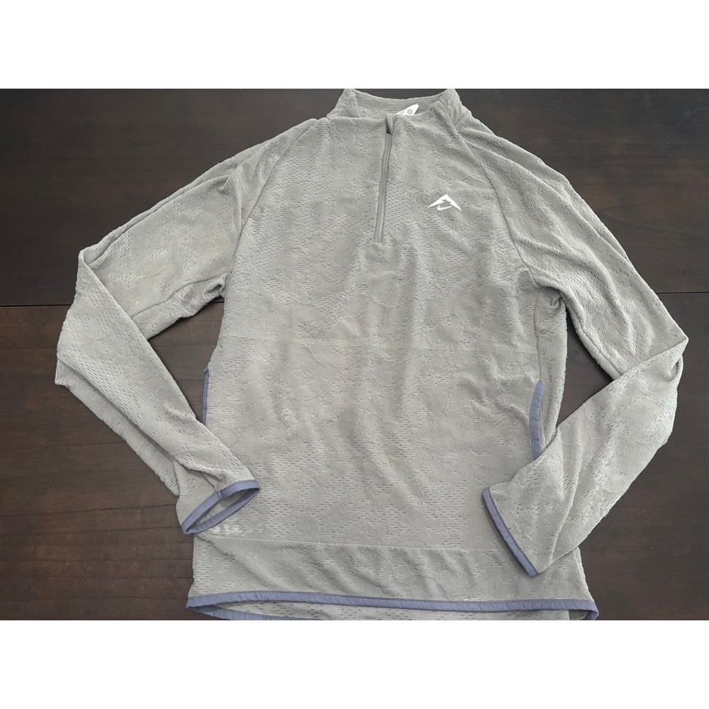 Nike Trail Quarter Zip Pullover Grey Textured Fleece Running Hiking Top Medium